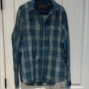 Wrangler Retro Teal and Blue Plaid Shirt